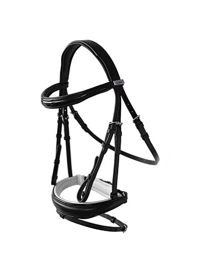 Bride noire pour filet de dressage et rênes en toile avec arrêtoirs pour cheval - Lexhis
