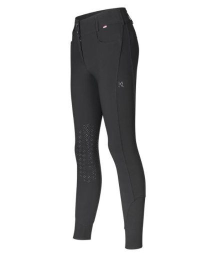 Pantalones para montar negros con dos botones y cintura regular (grip rodilla) para mujer-KLKira-Kingsland