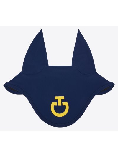 Orejeras azul indigo con el logo en amarillo con orejas finas elásticas para caballo y pony - Cavalleria Toscana