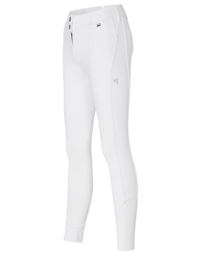Pantalones para montar blancos con dos botones y cintura regular (grip rodilla) y el logo con cristales de swarovski para mujer-KLKira-Kingsland