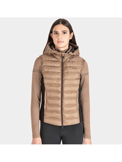 chaleco color beige para invierno con cremallera y capucha para mujer - Equiline