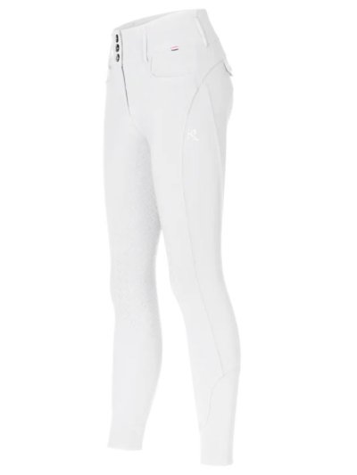 Pantalones para montar blancos con tres botones y cintura media (full grip ) y el logo con cristales de swarovski para mujer-KLKimi-Kingsland