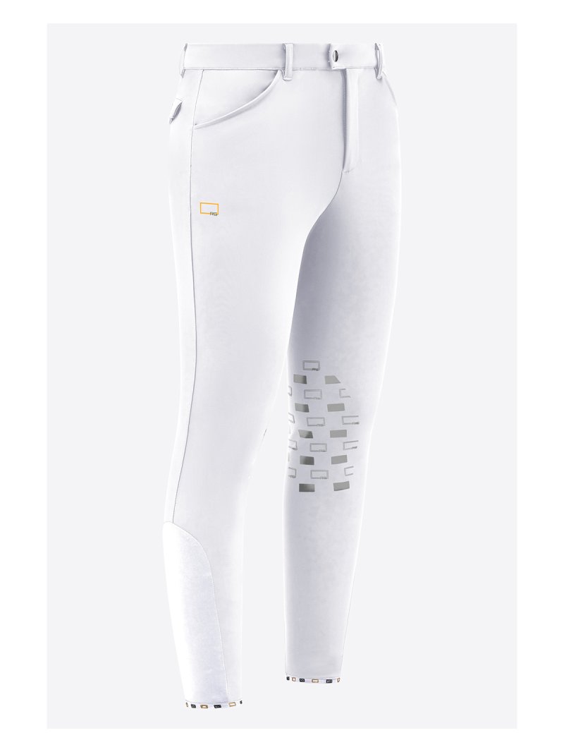 White bonded knee-grip riding breeches for men