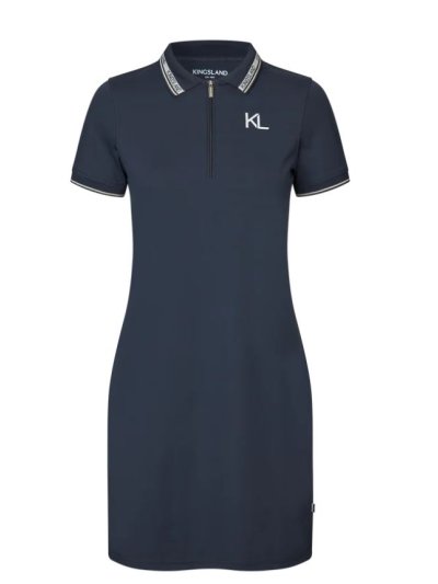 Vestido de piqué estilo polo de manga corta azul marino con dorado y media cremallera delante para mujer - KLNaira-Kingsland