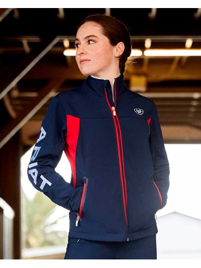 Veste softshell imperméable bleu marine et rouge pour femme - New team - Ariat