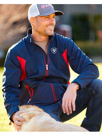 Veste softshell imperméable bleu marine et rouge pour homme - New team - Ariat