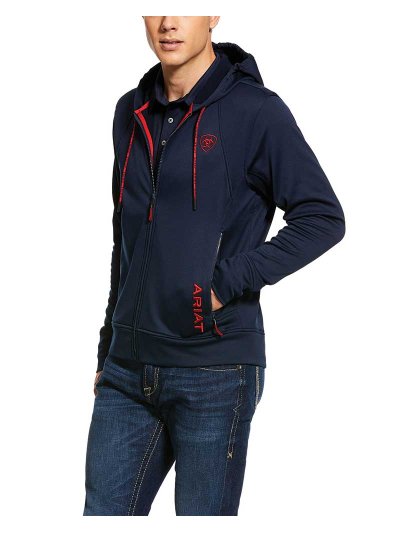 Sweat polaire bleu marine avec capuche et fermeture éclair pour homme - Keats - Ariat