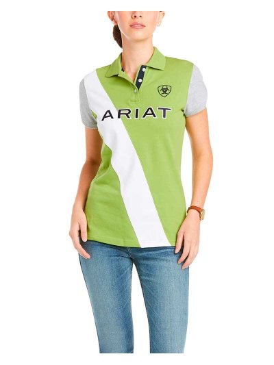 Polo en piqué à manches courtes vert, blanc et gris pour femme - Taryn - Ariat