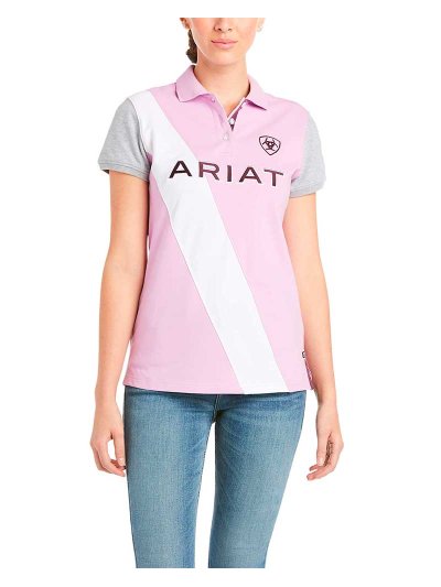 Polo en piqué à manches courtes rose, blanc et gris pour femme - Taryn - Ariat