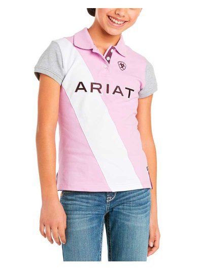 Polo en piqué à manches courtes lilas/rose clair, blanc et gris pour fille - Taryn - Ariat