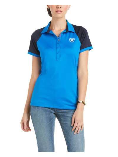 Polo azul de manga corta con el logo blanco en la parte superior derecha delantera para mujer Team 3.0 - Ariat