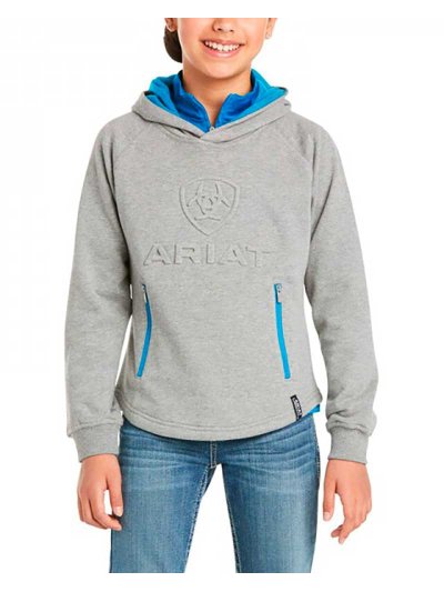 Sweat gris et bleu avec logo 3d, poches et capuche junior unisexe - Ariat