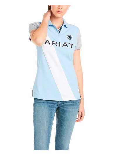 Polo en piqué à manches courtes bleu clair, blanc et gris pour femme - Taryn - Ariat