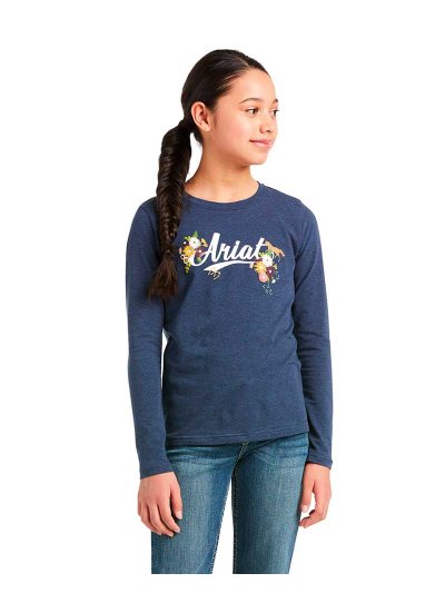 T-shirt de à manches longues bleu marine avec flores pour fille - Flora Fauna - Ariat