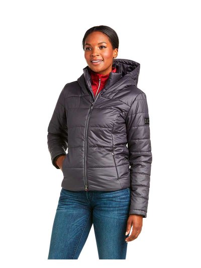 Manteau matelassé avec capuche gris bleuté pour femme - Harmony - Ariat