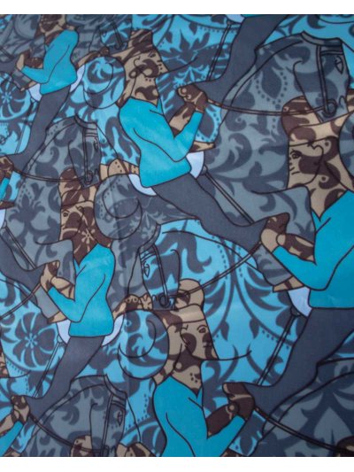 Foulard au toucher soyeux de 90x90cm avec motifs équestres en bleu, bleu marine, beige et marron modèle Annan - HV Polo - imagen 2