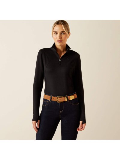 Polo d'entraînement noir à manches longues avec demi-fermeture éclair frontal pour femme Lucent - Ariat
