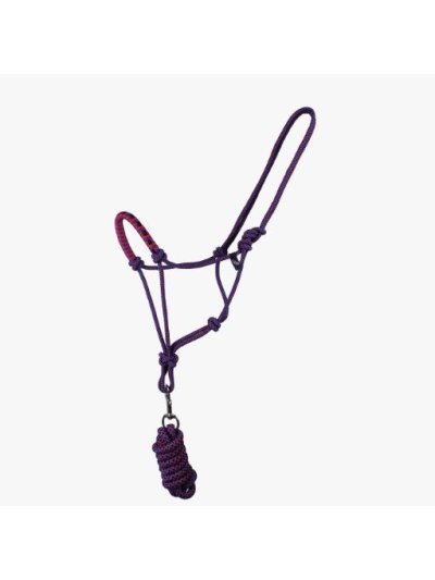 Cabezada de cuadra morado de cuerda y con ramal para caballo - QHP