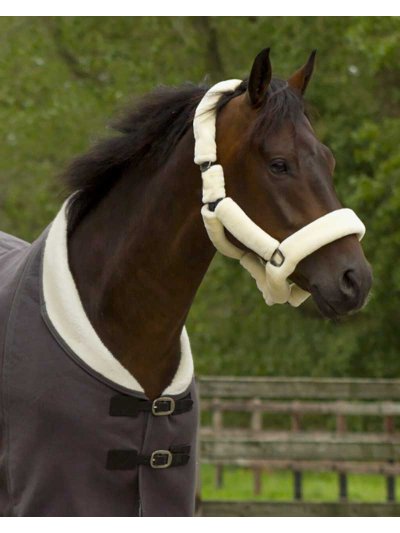 Licol d'écurie gris doublé entièrement de mouton beige pour poney - QHP