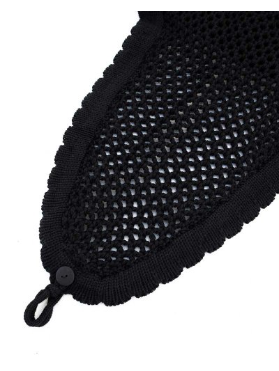 Bonnet en crochet noir avec oreilles élastiques et attache à la muserolle pour cheval (full) - Equiline - imagen 2
