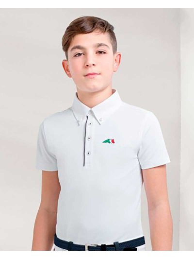 Polo clásico de compétition à manches courtes blanc pour garçon - Justin - Equiline