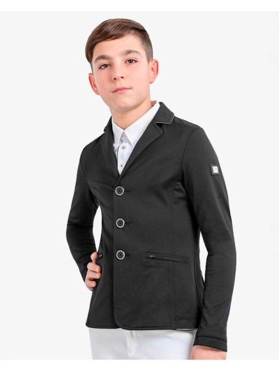 Veste de compétition noire avec passepoils argentés pour garçon - Steve - Equiline