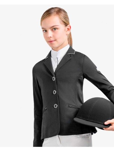 Veste de compétition noire avec passepoils argentés pour fille - Sharon - Equiline