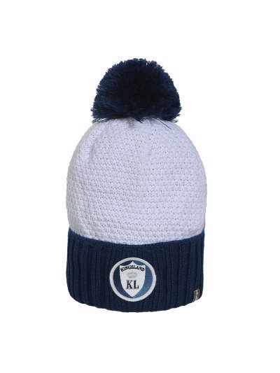 Bonnet en maille blanc et bleu marine avec pompon et intérieur polaire - Casey - Kingsland