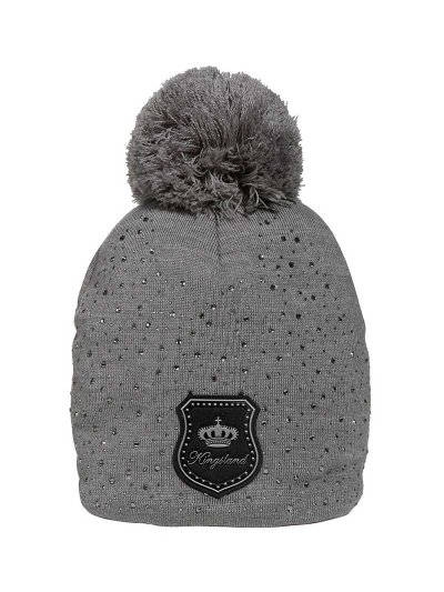 Bonnet fin en maille gris avec pompon, strass et intérieur polaire - Craignure - Kingsland