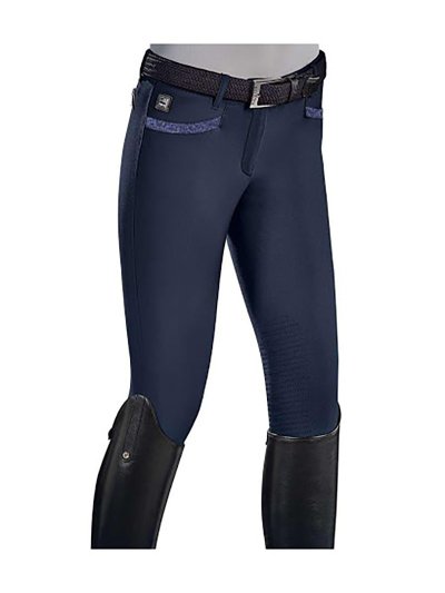 Pantalon d'équitation bleu marine (grip aux genoux) pour femme- Silvy - Equiline