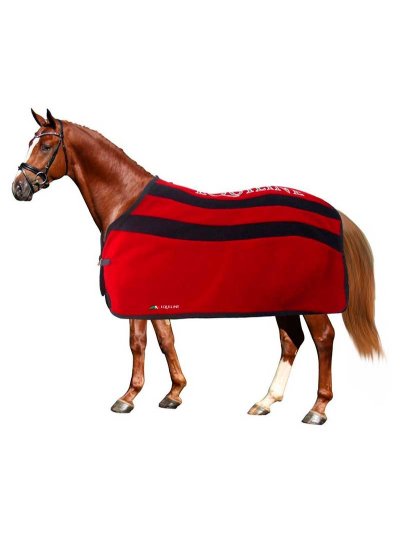 Couverture polaire séchante avec sangle ventrale bleu marine et rouge pour cheval - Brianna - Equiline