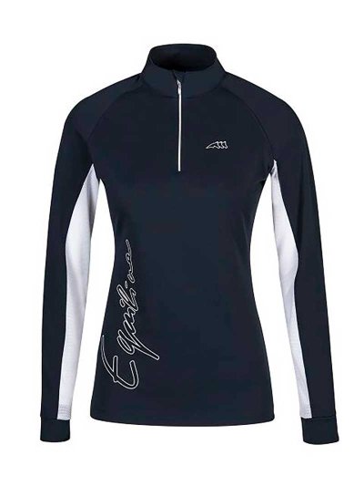 Polo d'entraînement à manches longues bleu marine et blanc pour femme - Amalia - Equiline
