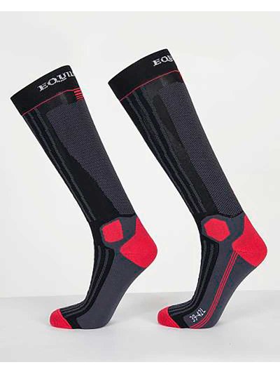 Chaussettes hautes d'hiver noir, gris foncé et rouge - Brooke - Equiline