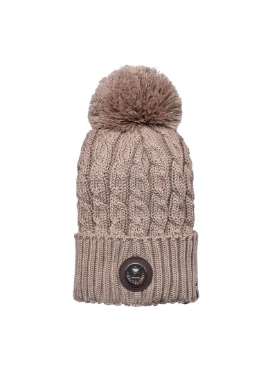 Bonnet en laine à torsades marron clair avec pompon et intérieur polaire - Seldovia - Kingsland