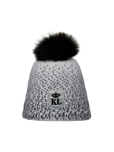 Bonnet fin en maille gris et noir avec pompon, strass et intérieur polaire - Chignik - Kingsland