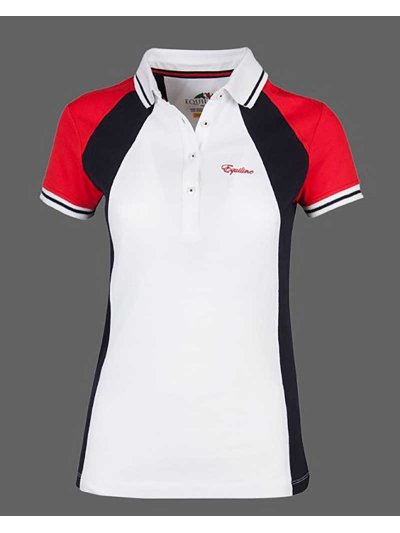 Polo en piqué casual ou d'entraînement à manches courtes blanc, bleu marine et rouge pour fille - Abigail - Equiline