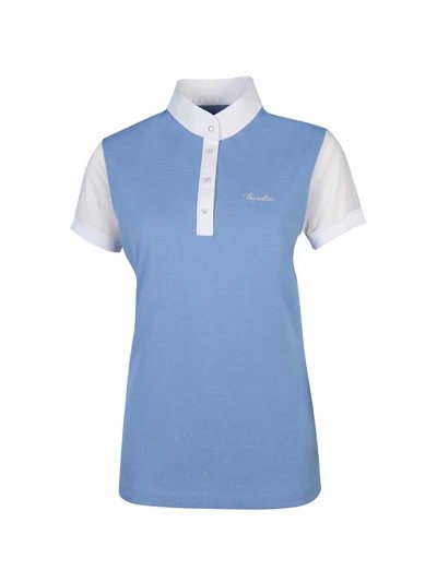 Polo en piqué de compétition à manches courtes bleu clair avec manches de Leggings blanche pour fille - Greta - Equiline
