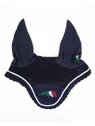 Bonnet bleu marine et blanc avec oreilles élastiques pour cheval (full) - Equiline