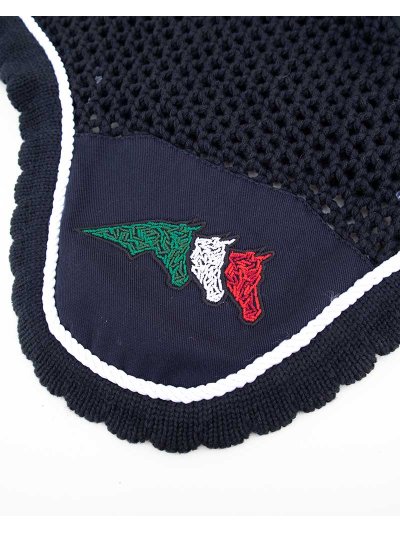 Bonnet bleu marine et blanc avec oreilles élastiques pour cheval (full) - Equiline - imagen 2