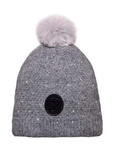 Bonnet épais en maille gris avec pompon et strass - Nakina - Kingsland Dressage