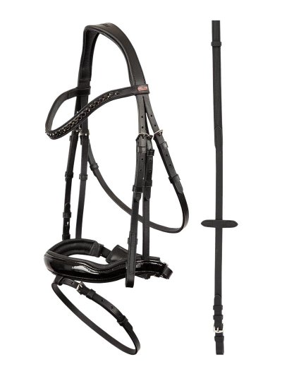 Black working bridle with non-slip reins with stops for horse and pony Lorient - Premiere