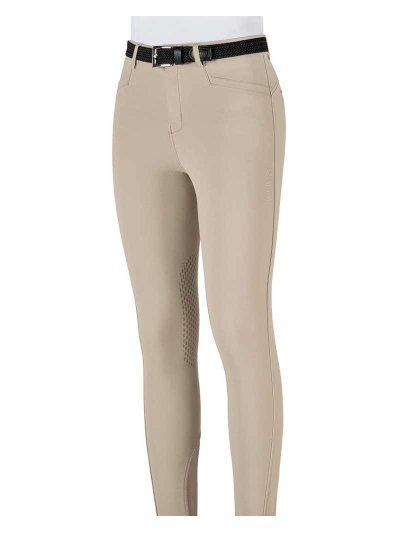 Pantalons beige avec logos tricolore sur la poche arrière (grip aux genoux) pour fille - Jinak - Equiline