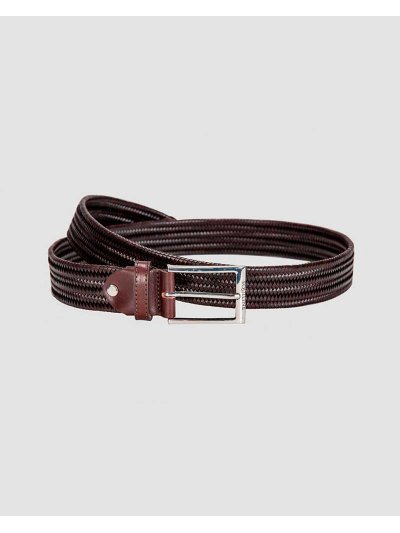 Ceinture tressée élastique en cuir marron foncé modèle Logan - Equiline
