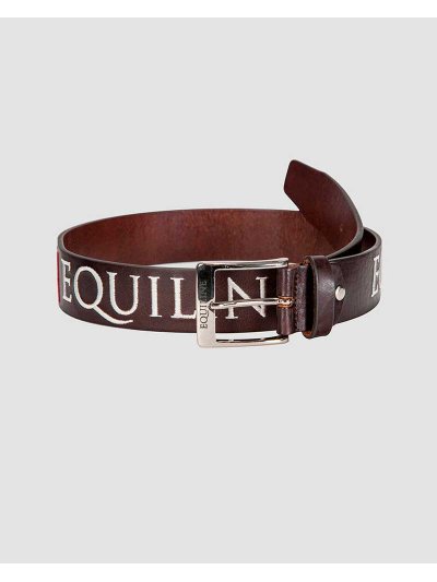 Ceinture marron foncé en cuir avec broderie de la marque et la drapeau italien modèle Ralph - Equiline
