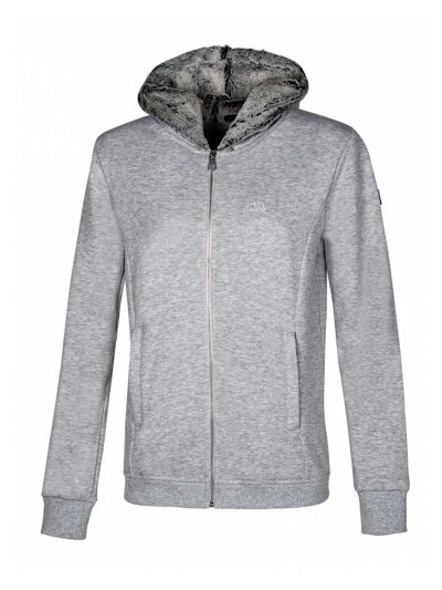 Sweat polaire gris clair avec fermeture éclair et capuche en fourrure synthétique pour femme - Kia - Equiline