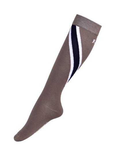 Chaussettes Coolmax hautes marron avec Bandeaux blanc et bleu marine - Tauri - Kingsland