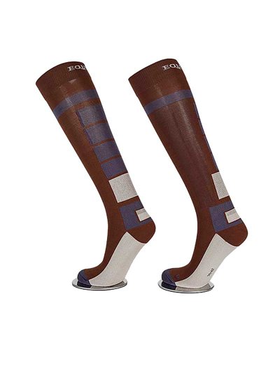 Chaussettes hautes d'hiver marron foncé avec zones en violet et beige - Block - Equiline