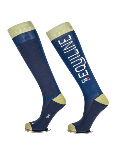 Chaussettes hautes d'hiver avec grip de bleu marine et vert - Crime - Equiline