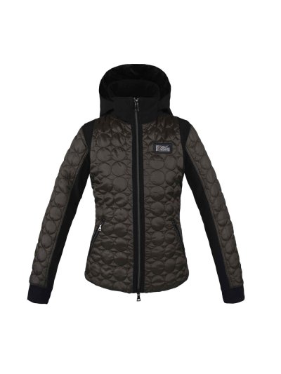 Veste matelassée gris foncé verdâtre et noire à col haut et capuche pour femme modèle Ellison - Kingsland