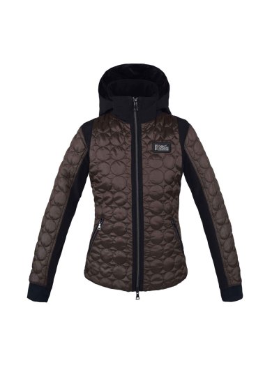 Veste matelassée marron foncé et noire à col haut et capuche pour femme modèle Ellison - Kingsland